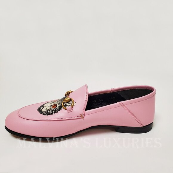 GUCCI SHOES BRIXTON PINK LEATHER LOAFER MYSTIC CAT w HORSEBIT sz 36 6 US - Picture 9 of 15
